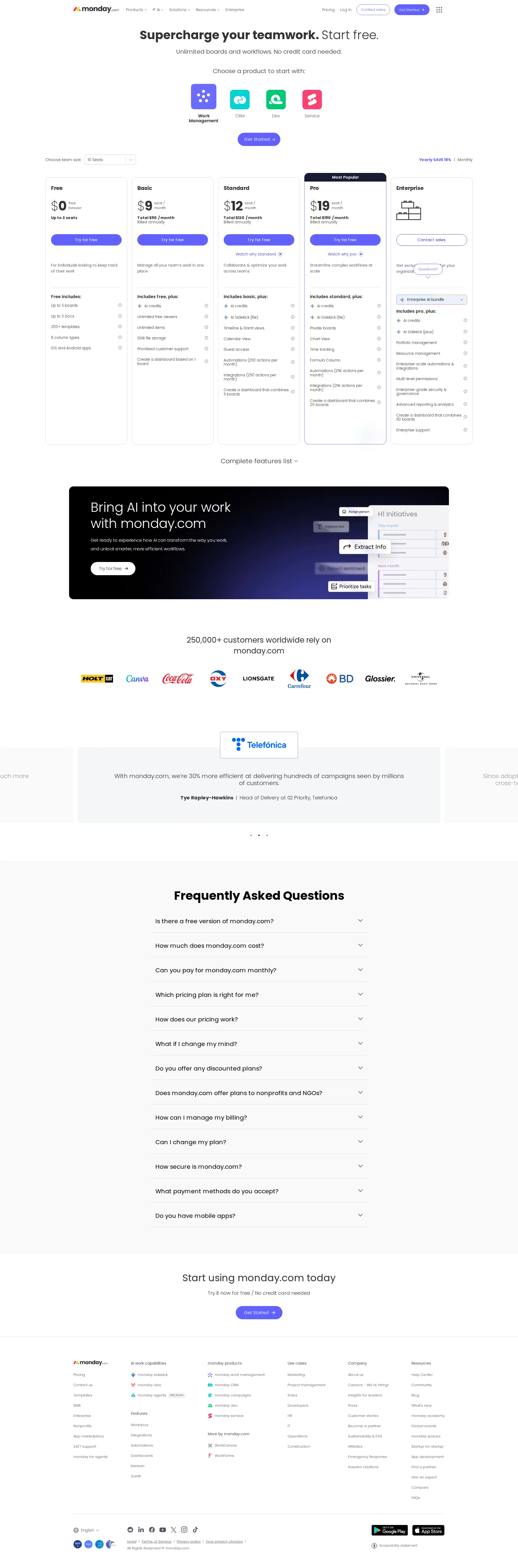Monday.com pricing page screenshot