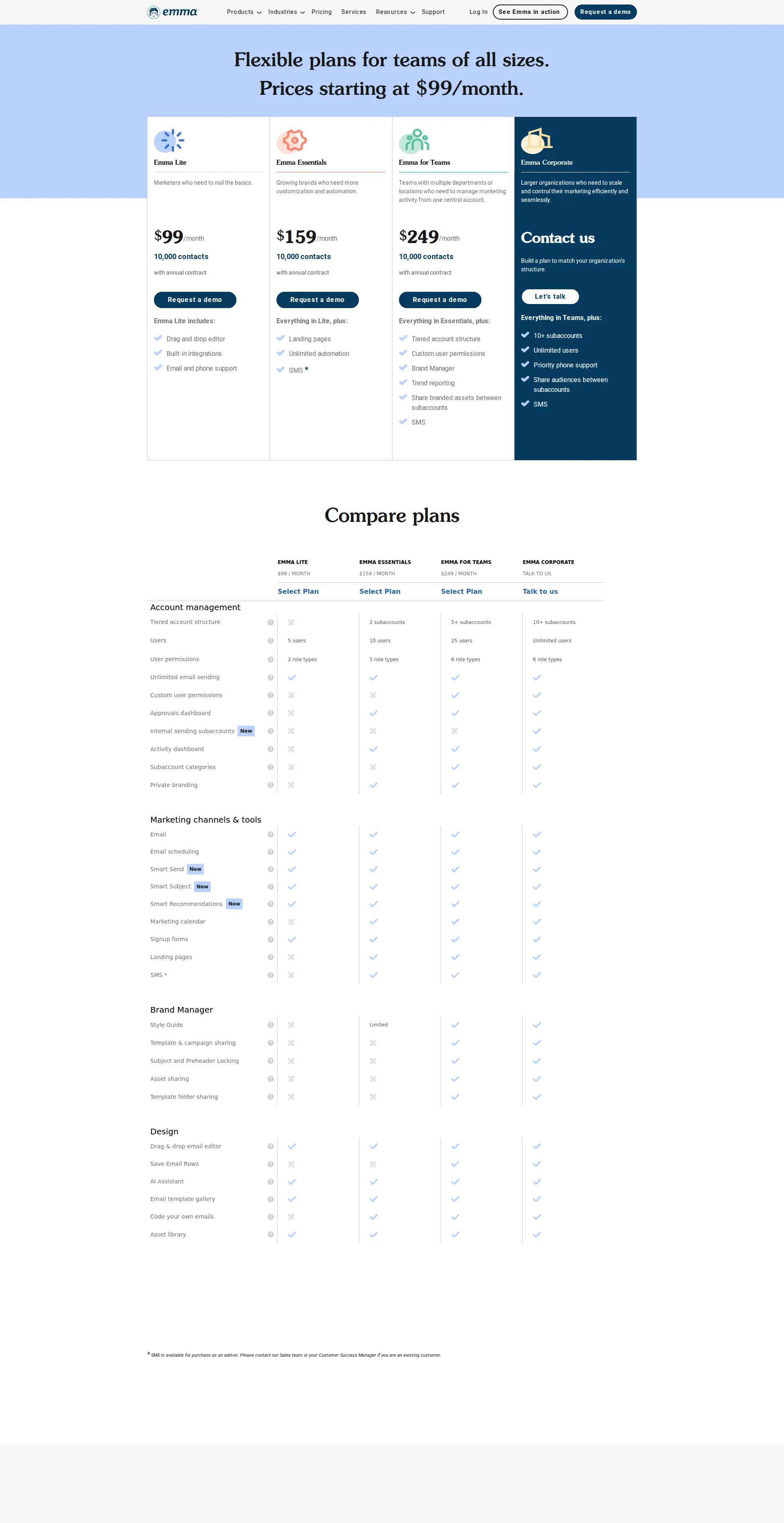Emma pricing page screenshot