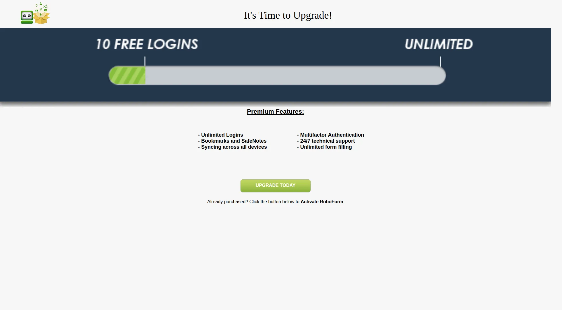 RoboForm pricing page screenshot