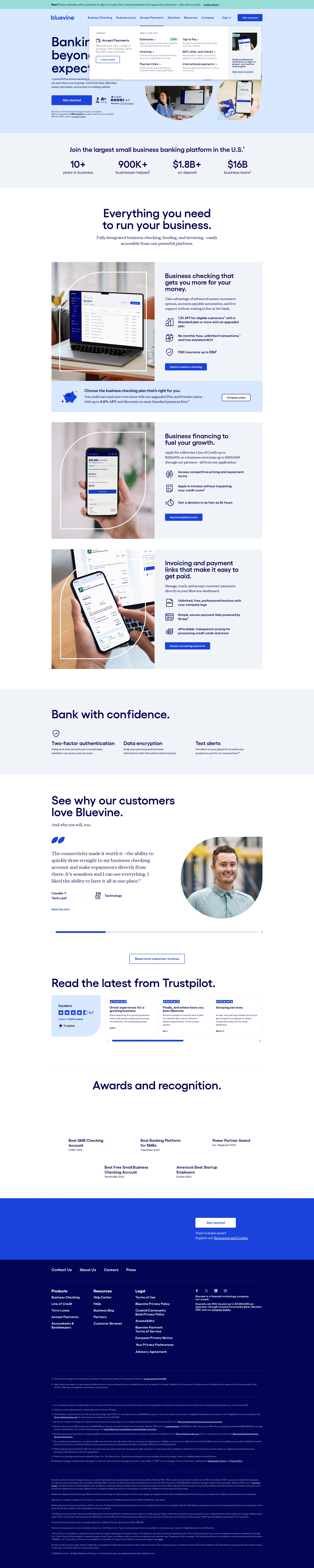Bluevine pricing page screenshot