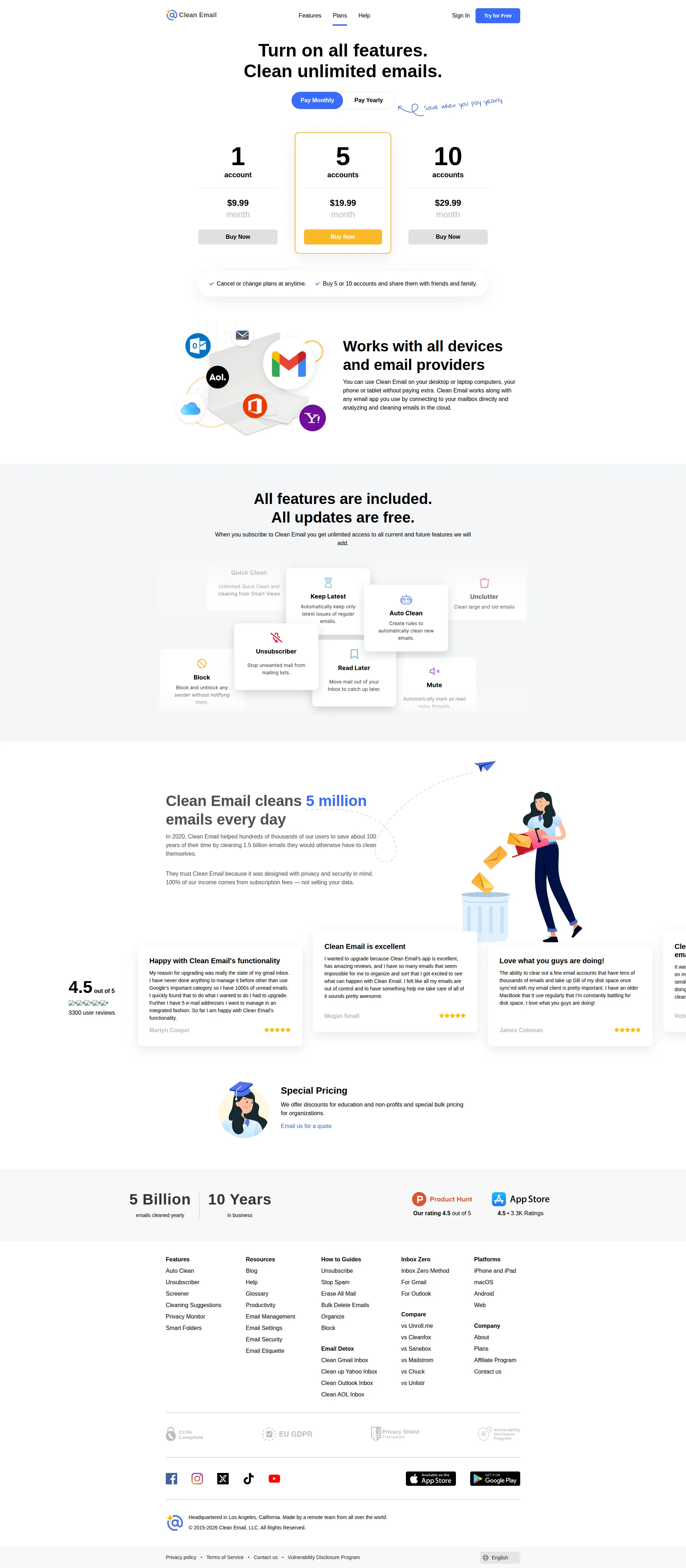 Clean Email pricing page screenshot