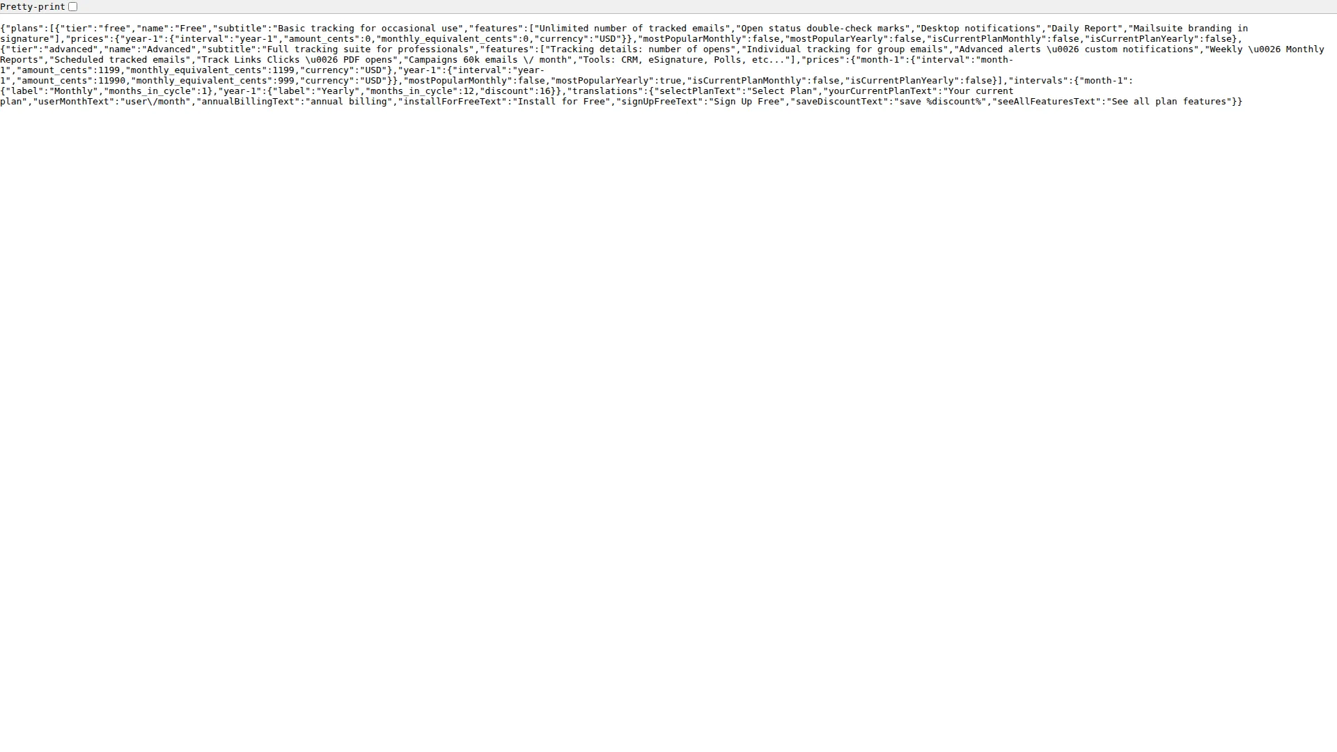 Mailtrack pricing page screenshot