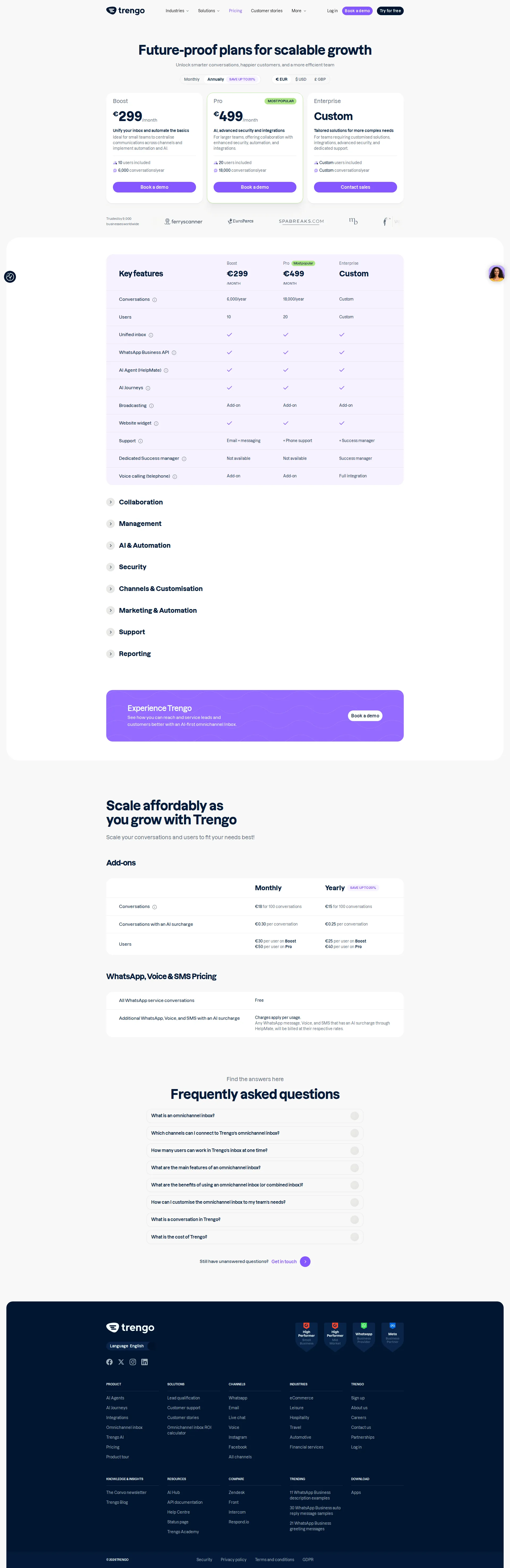 Trengo pricing page screenshot