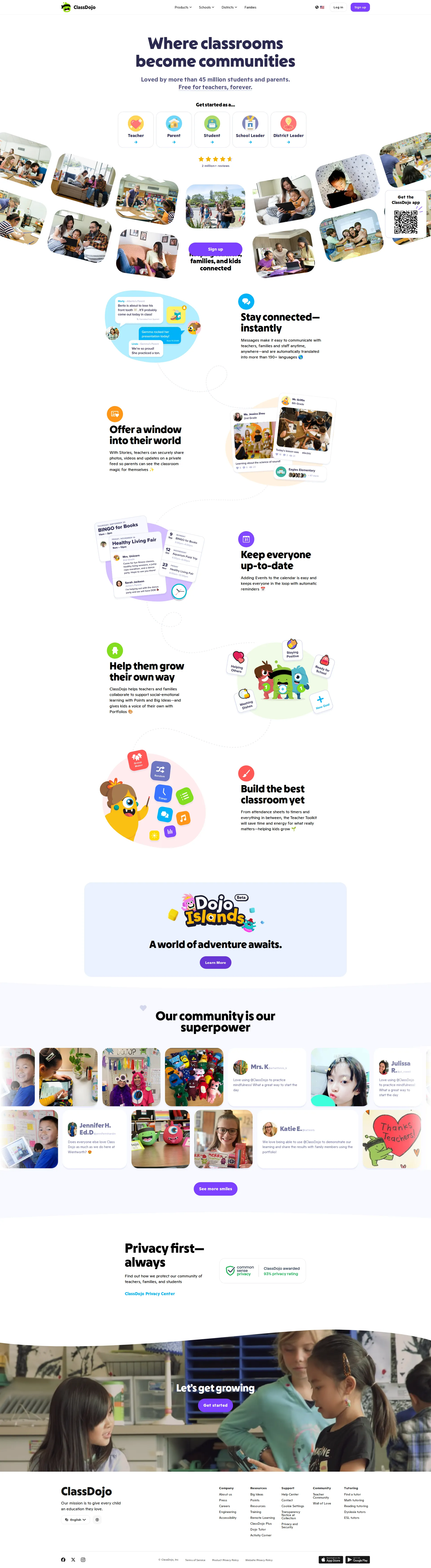 ClassDojo pricing page screenshot